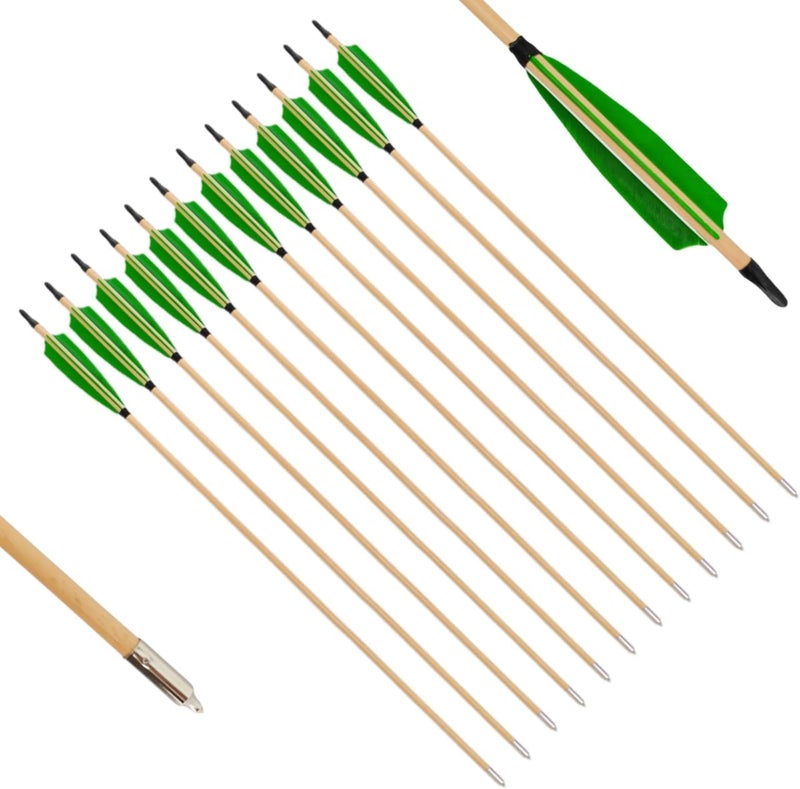 PG1ARCHERY 32INCH Archery Wooden Arrows Practice Target Arrows for Longbow Recurve Bow (Pack of 12) - Image 1
